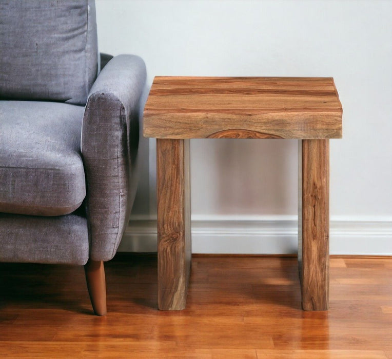 23" Solid Wood Square Live Edge End Table - Brown