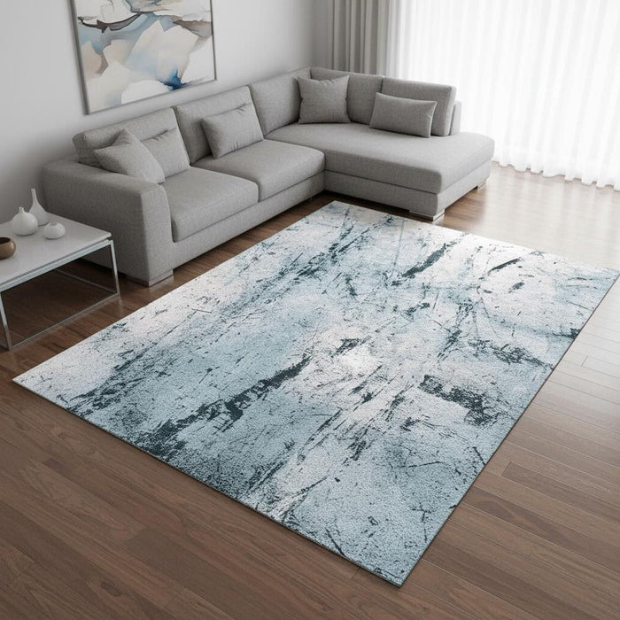 7' X 9' Abstract Washable Area Rug With UV Protection (609950) - White / Blue