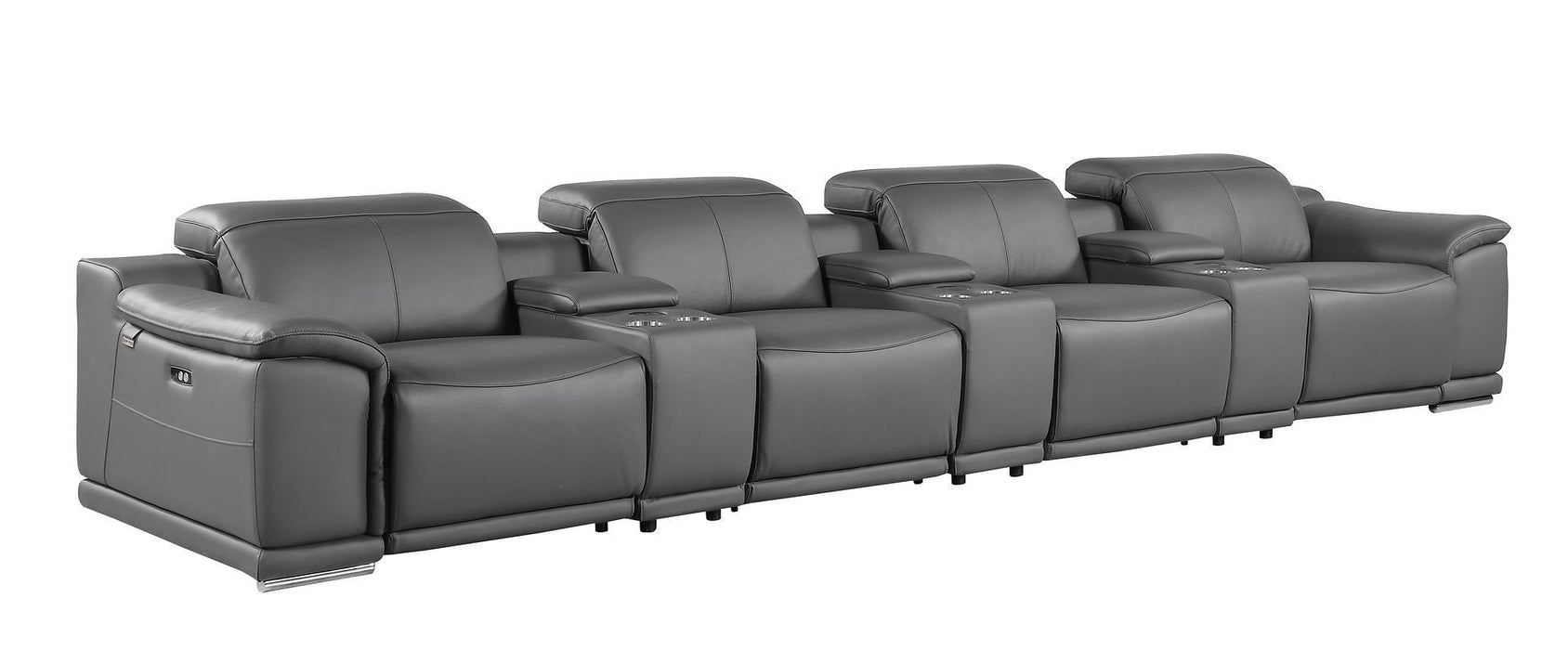 Italian Leather Reclining Metal USB Sofa (720414) - Dark Gray