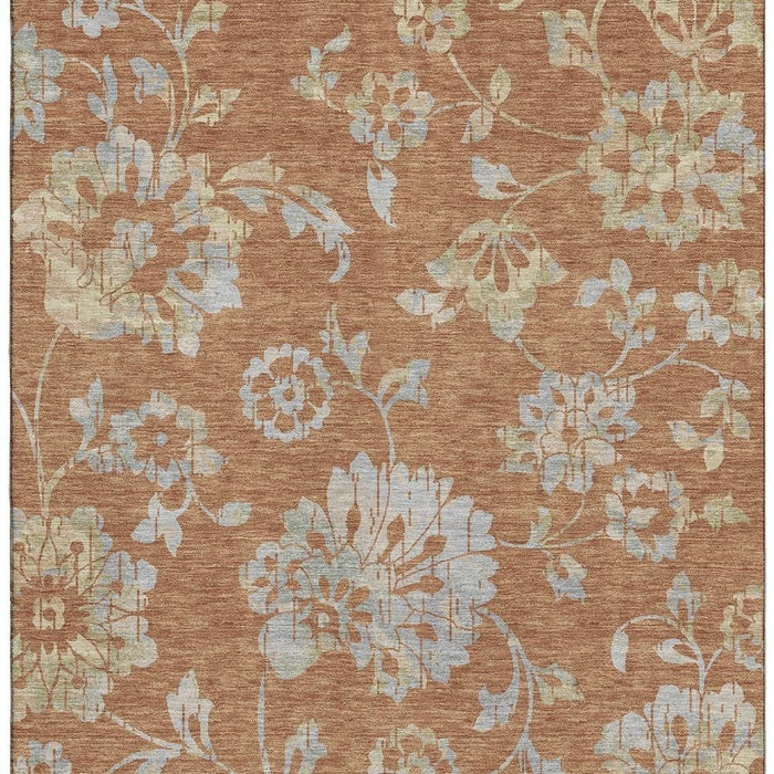 10' X 14' Floral Washable Area Rug With UV Protection (667933) - Rust / Gray