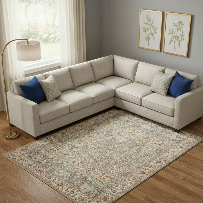 9' X 13' Floral Distressed Area Rug (553097) - Blue