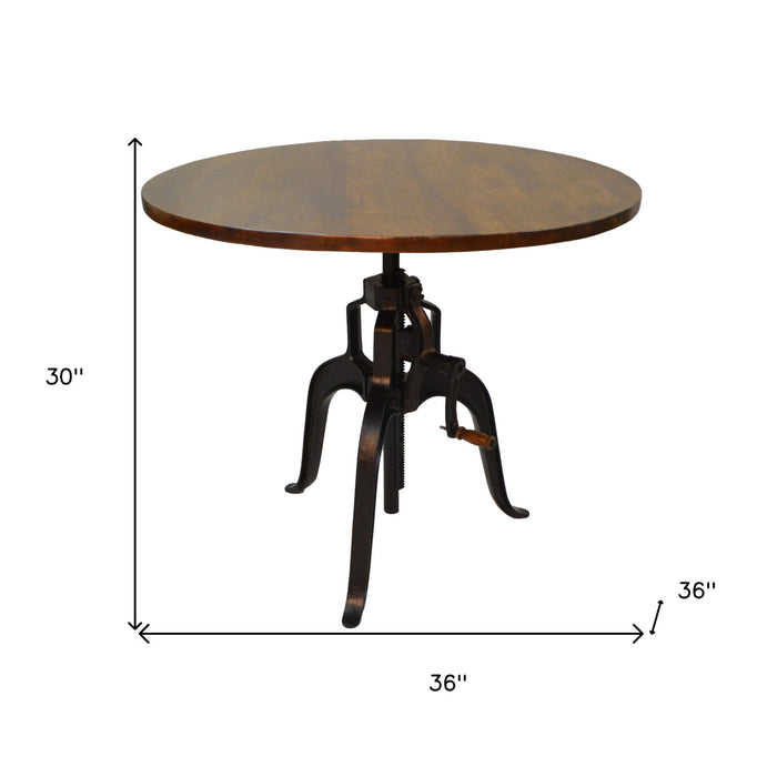 Adjustable Height And Solid Wood And Iron Pedestal Base Round Top Dining Table - Chestnut