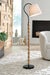 Brown and black wood floor lamp from Signature Design by Ashley, featuring a sleek modern design with a tall, stylish silhouette.