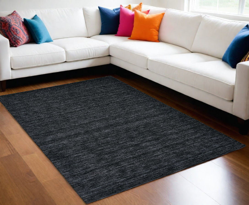 8' x 11' Wool Hand Woven Area Rug - Black