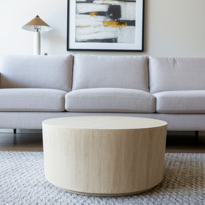 36" Solid Wood Round Distressed Coffee Table - Natural
