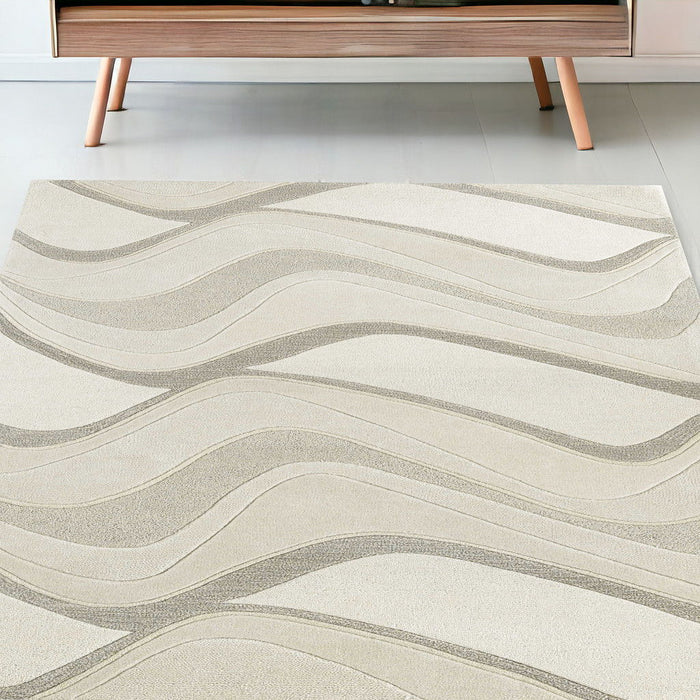 5' x 8' Hand Tufted Abstract Waves Indoor Area Rug - Ivory