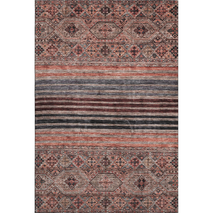 10' X 14' Striped Washable Area Rug With UV Protection (695750) - Rust / Gray / Salmon