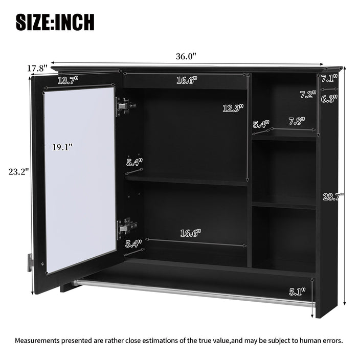 Giga modern wall-mounted medicine cabinet with mirror, adjustable shelf, soft-close door, and towel bar in a sleek bathroom design
