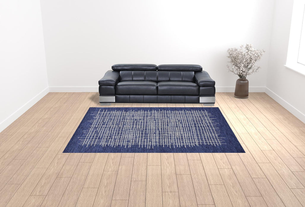 9' x 12' Wool Plaid Tufted Handmade Stain Resistant Area Rug - Blue And Ivory