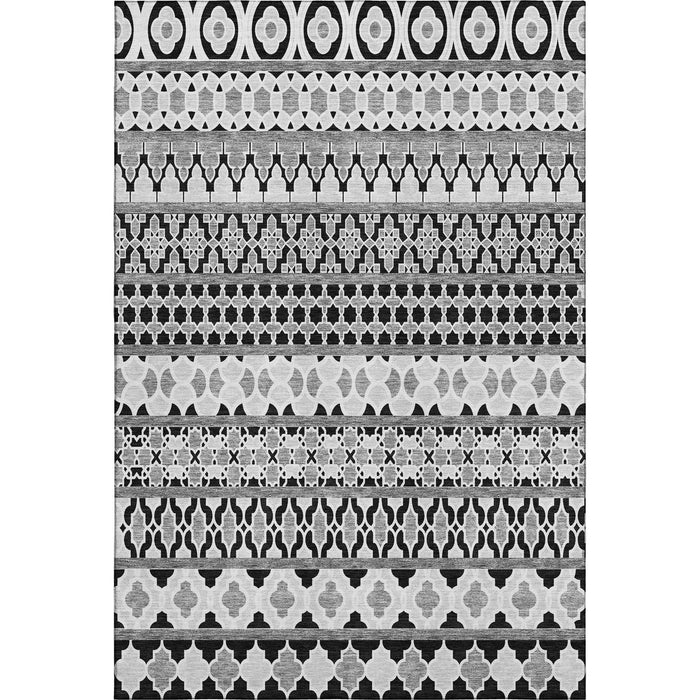 10' X 14' Ikat Washable Area Rug With UV Protection - Black And Ivory