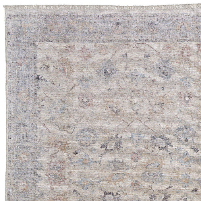 10' X 14' Floral Hand Woven Distressed Area Rug With Fringe - Ivory