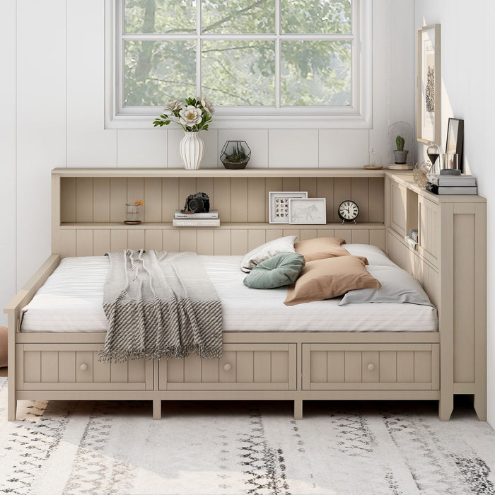 Daybed With Storage Shelves And 3 Drawers
