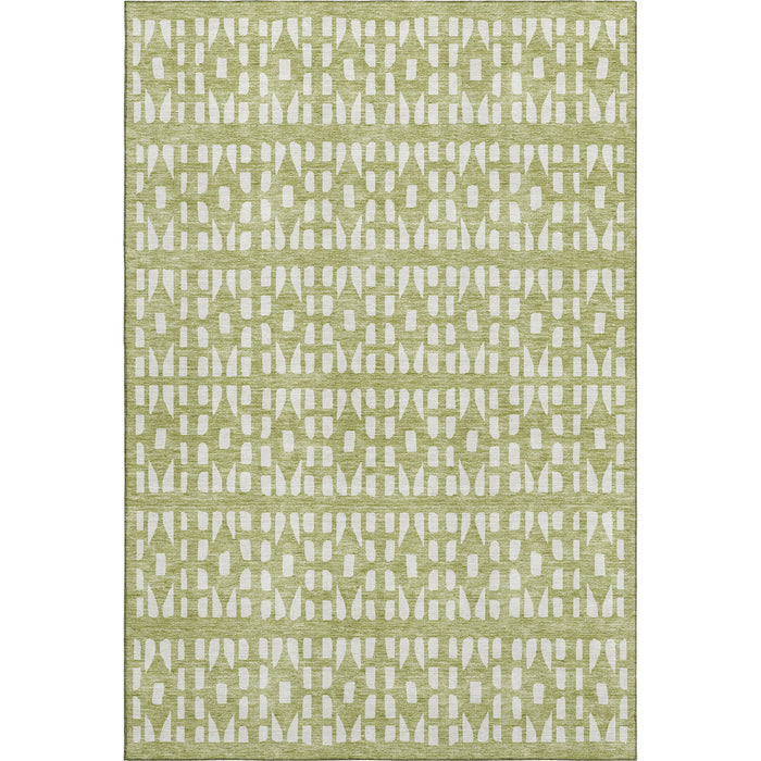 10' X 14' Geometric Washable Area Rug With UV Protection (676242) - Artichoke Green / Ivory