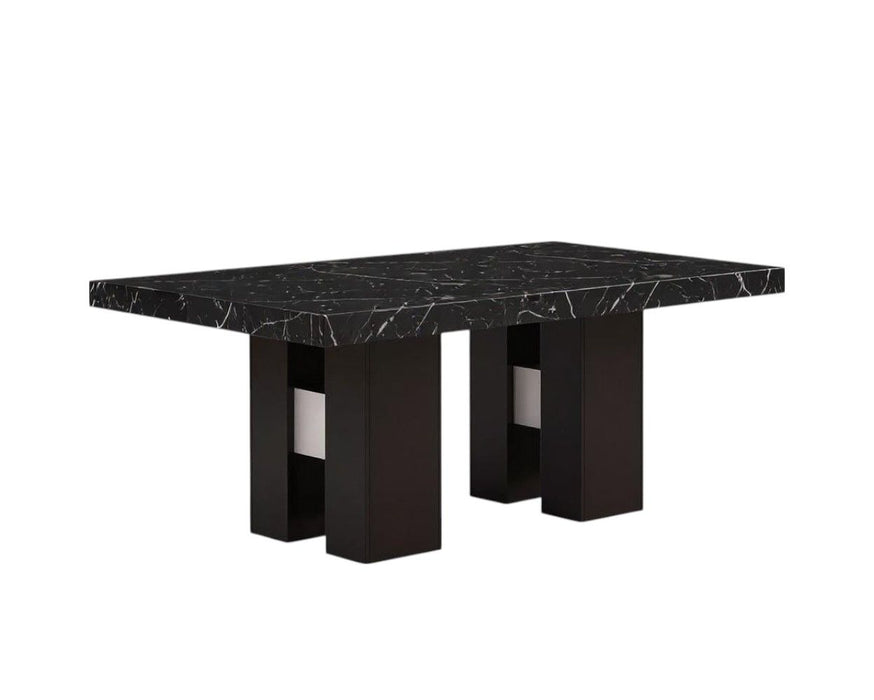 70" Faux Marble And Wood Double Pedestal Base Dining Table - Black