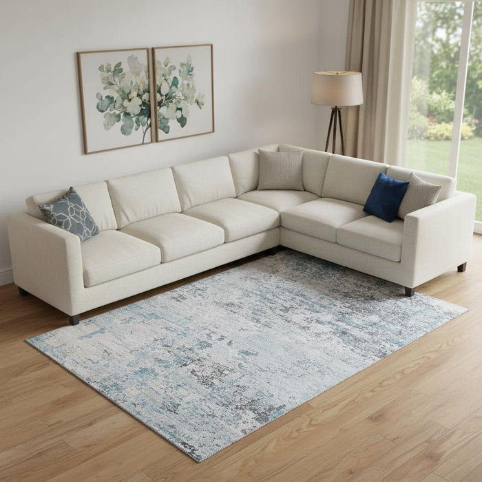 10' X 14' Abstract Washable Area Rug With UV Protection (699172) - Sky Blue / Ivory / Gray