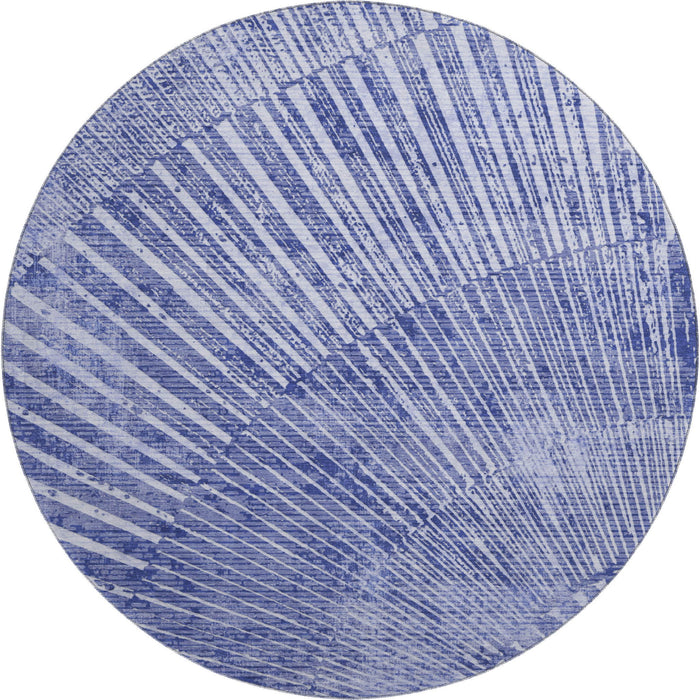 8' Geometric Washable Round Rug With UV Protection (648337) - Navy Blue / Ivory