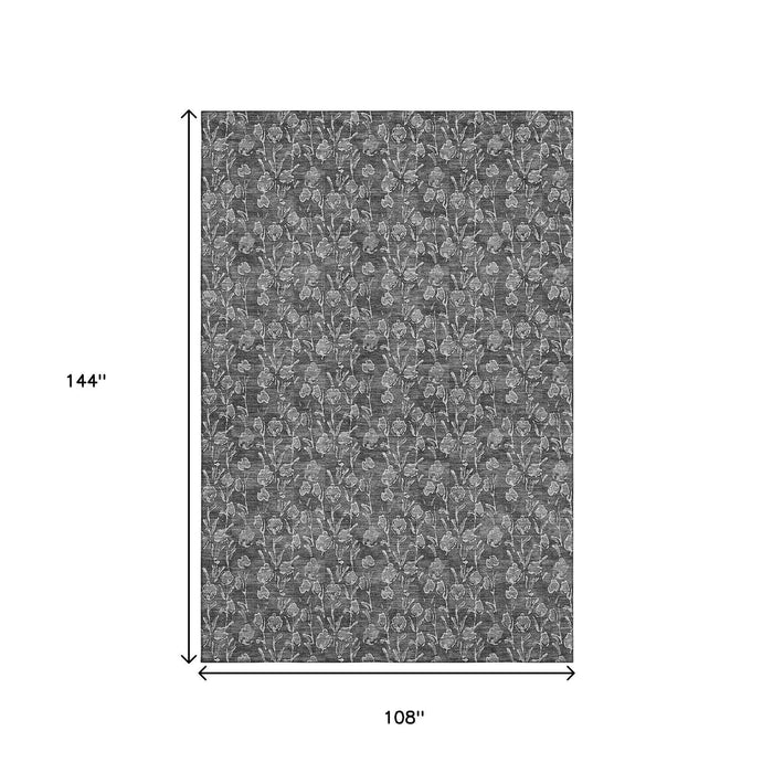 9' X 12' Floral Washable Area Rug With UV Protection (656441) - Gray / Silver