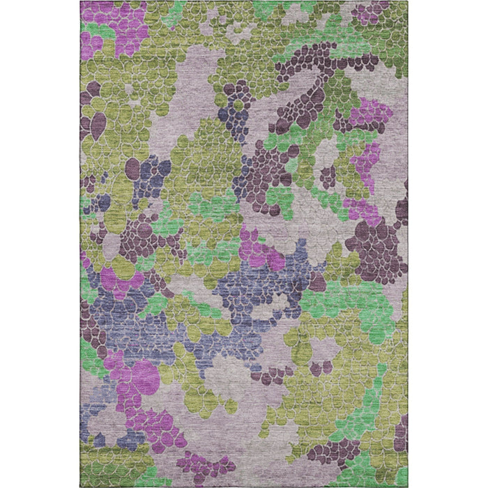 10' X 14' Geometric Washable Area Rug With UV Protection (707695) - Fern Green / Eggplant / Blush