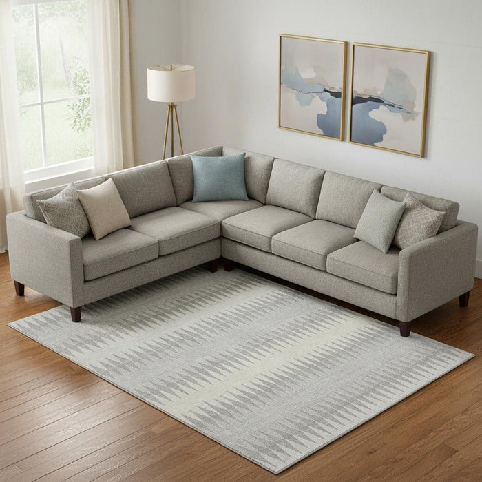 10' X 14' Striped Washable Area Rug With UV Protection (669000) - Silver / Ivory / Gray