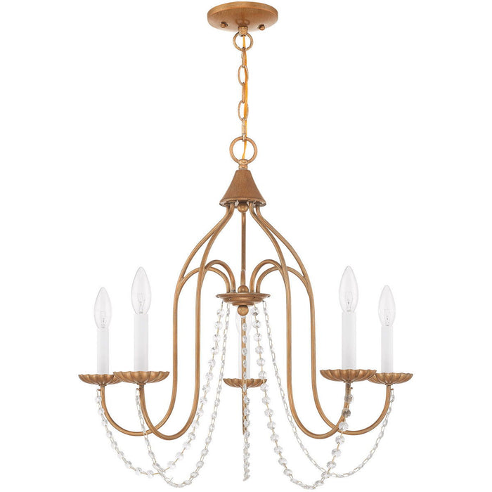 Five Light Dimmable Chandelier With Shades - Antiqued Gold