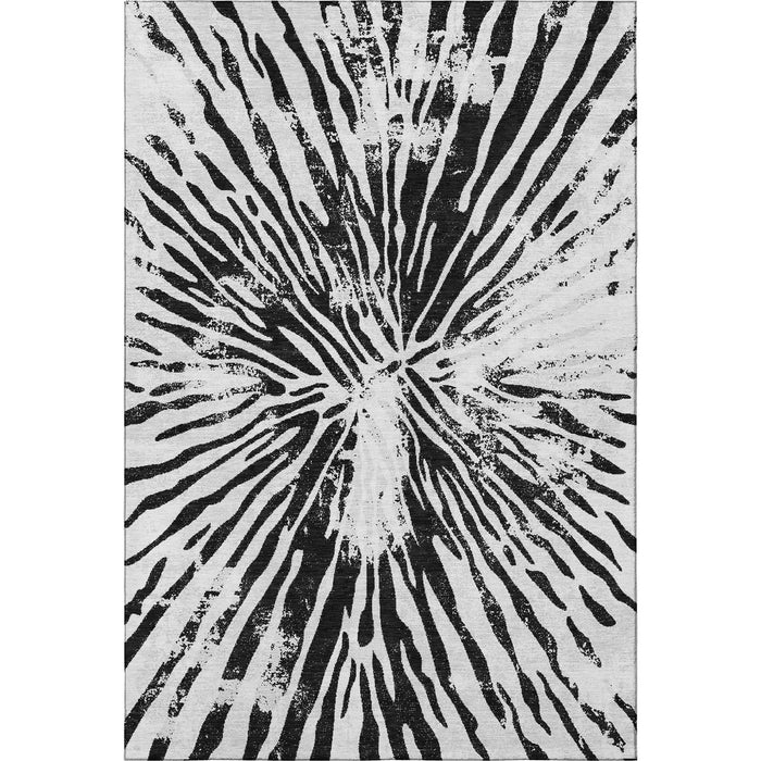 10' X 14' Zebra Print Washable Area Rug With UV Protection - Ivory And Black