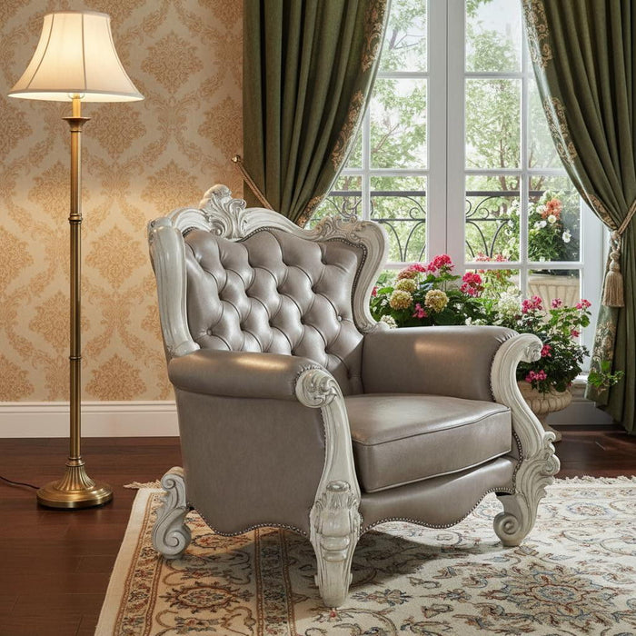 Faux Leather Tufted Wingback Chair - Gray And Bone