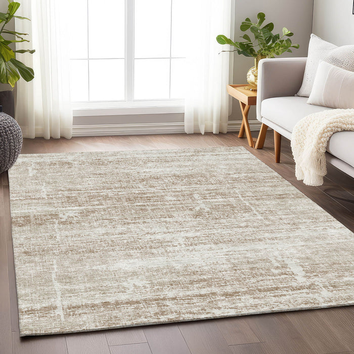 9' X 12' Abstract Washable Area Rug With UV Protection - Beige And Ivory