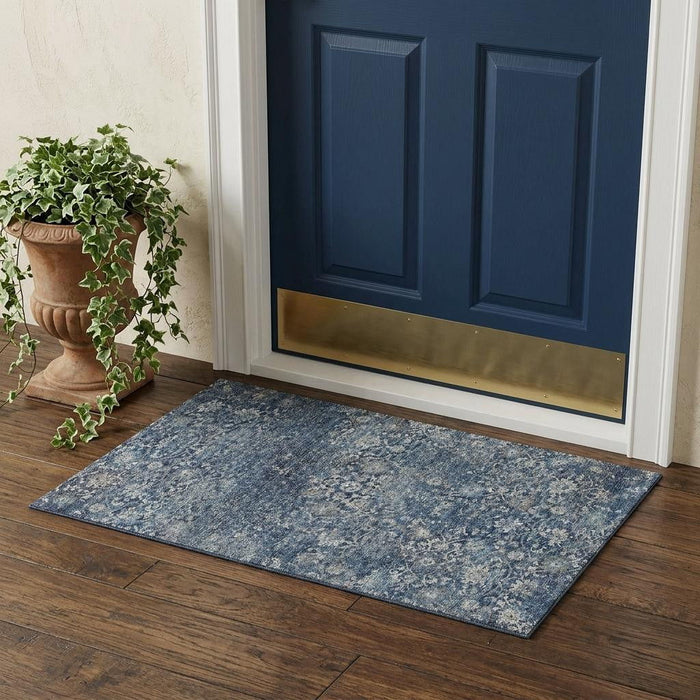 3' X 5' Floral Medallion Distressed Washable Area Rug With UV Protection (644217) - Blue / Gray
