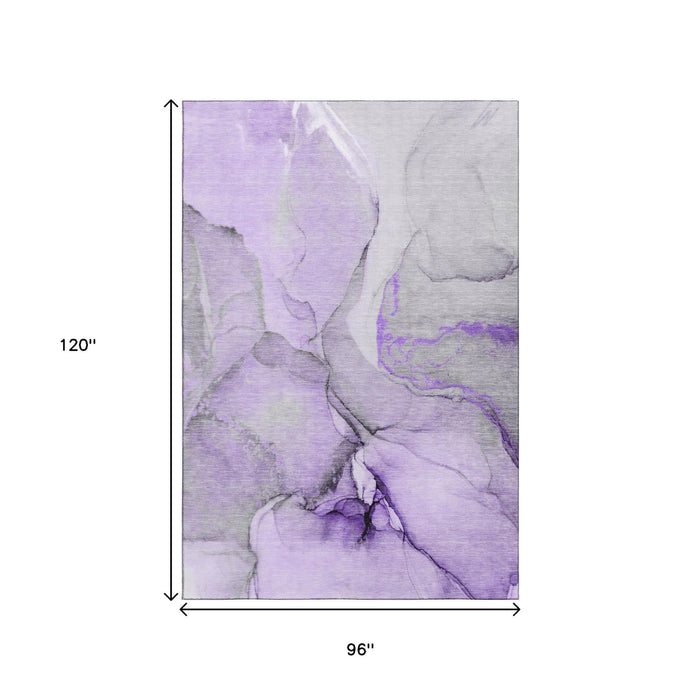 8' X 10' Abstract Washable Area Rug With UV Protection (646838) - Purple / Gray / Ivory