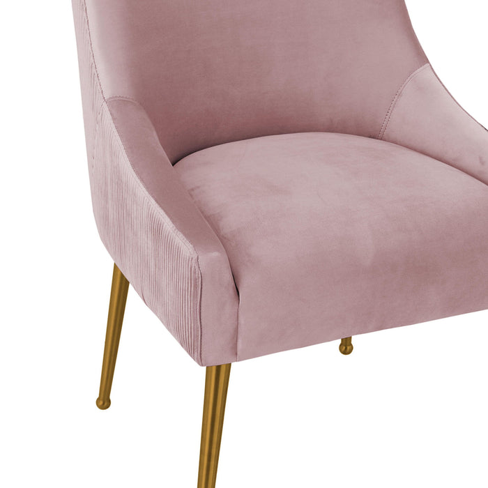 Velvet Beatrix side chair by TOV Furniture in pleated mauve with a modern design and sleek metal legs.