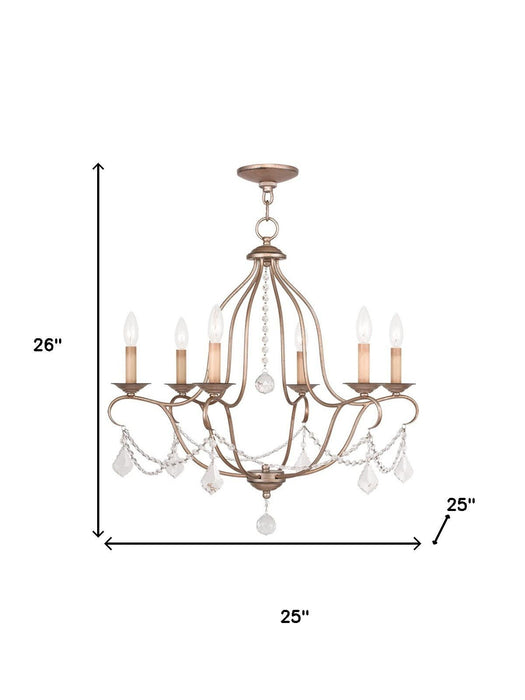 Six Light Metal Dimmable Chandelier With Shades - Silver