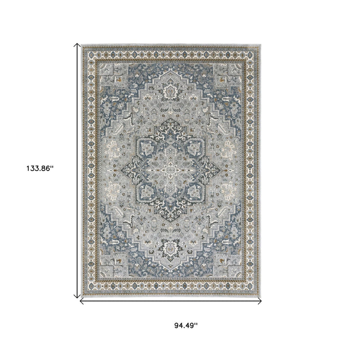 8' X 11' Medallion Area Rug - Blue And Gray