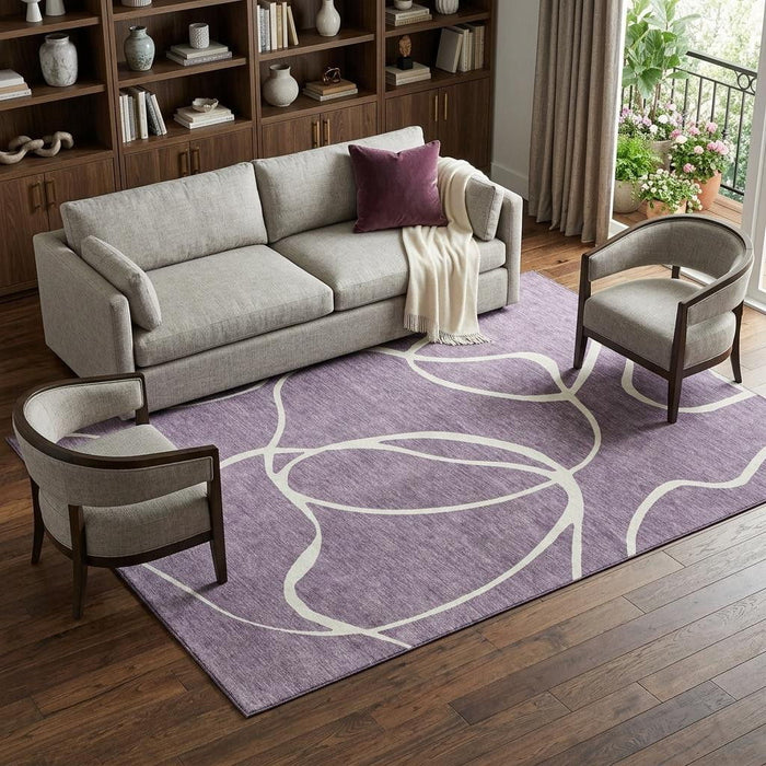 10' X 14' Abstract Washable Area Rug With UV Protection (678676) - Purple / Ivory