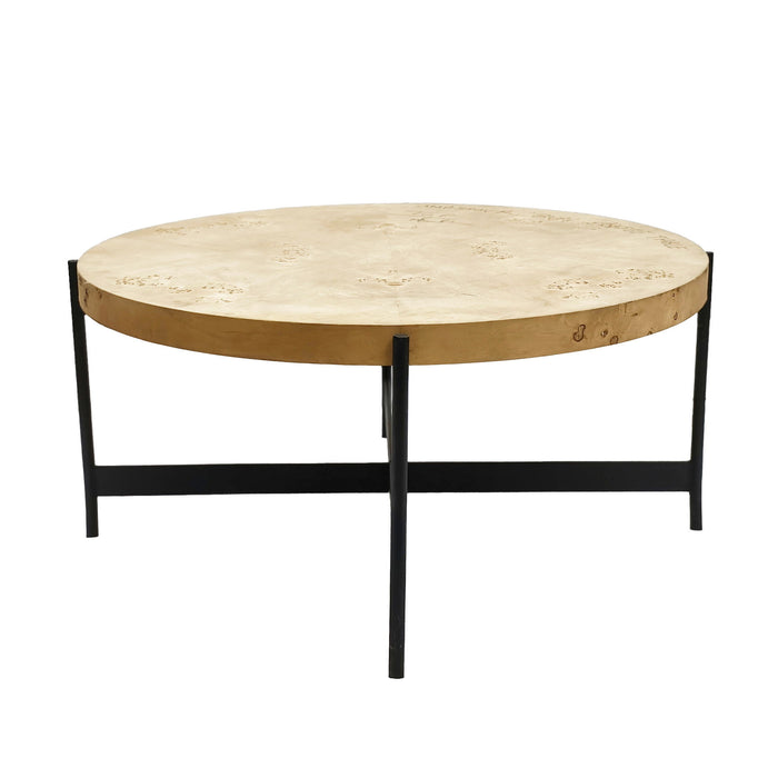 36" Wood And Iron Round Coffee Table - Natural And Black
