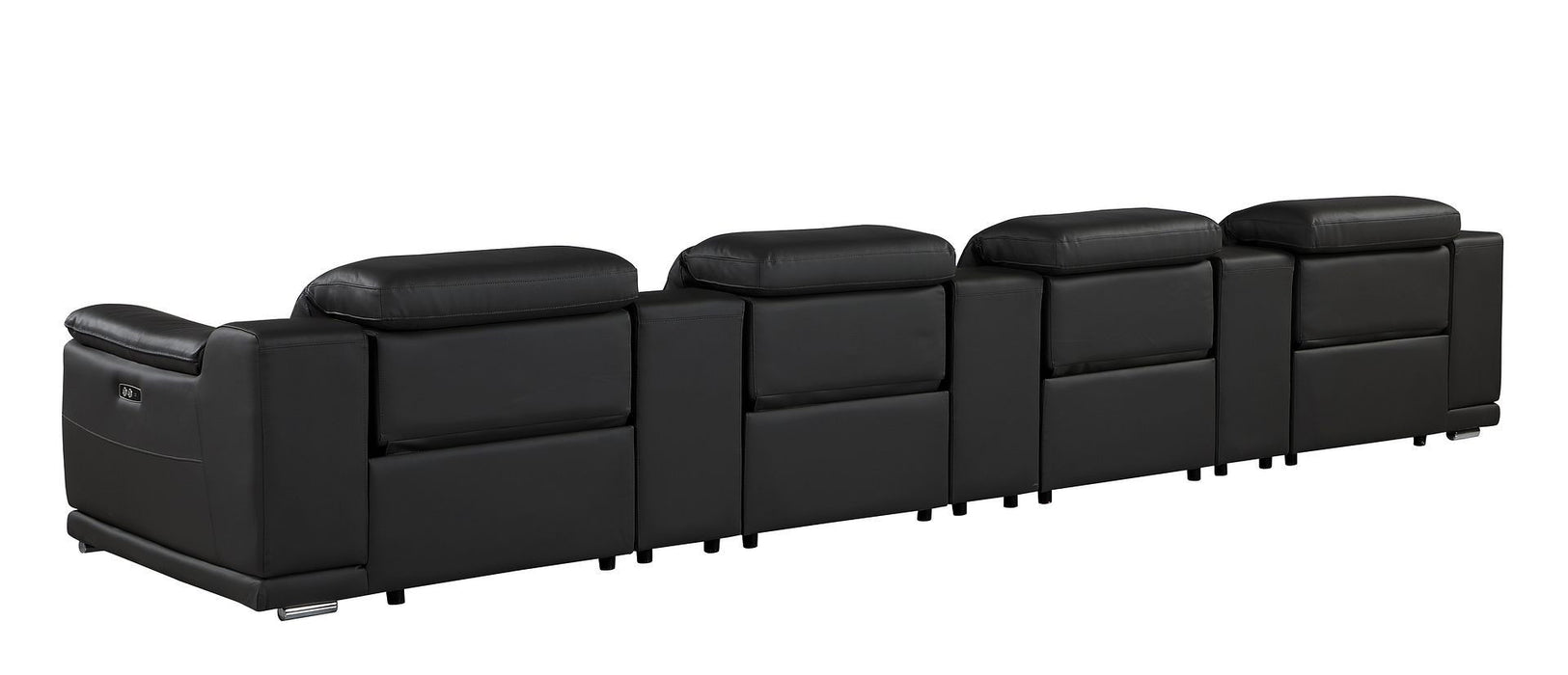 Italian Leather Reclining Metal USB Sofa (720412) - Black