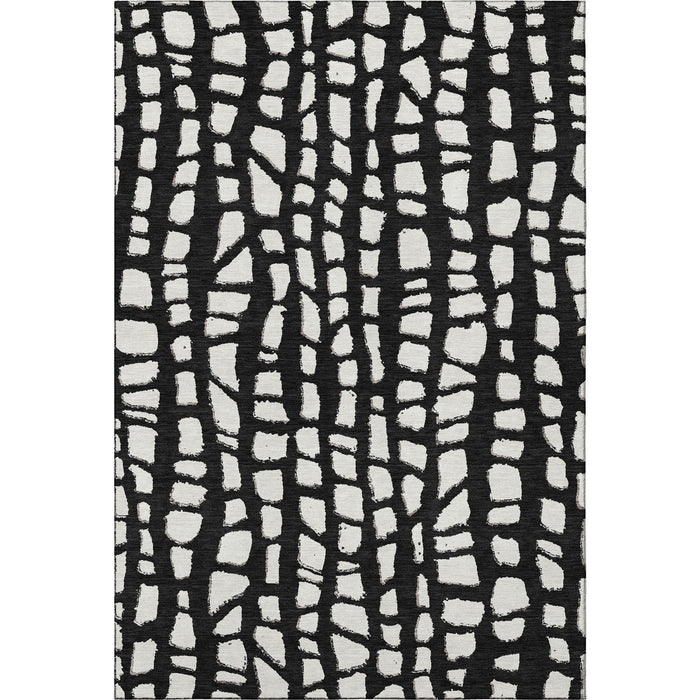 10' X 14' Cobblestone Washable Area Rug With UV Protection - Black And Ivory