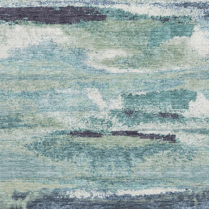 10' X 14' Abstract Washable Area Rug With UV Protection (674982) - Artichoke Green / Teal / Ivory