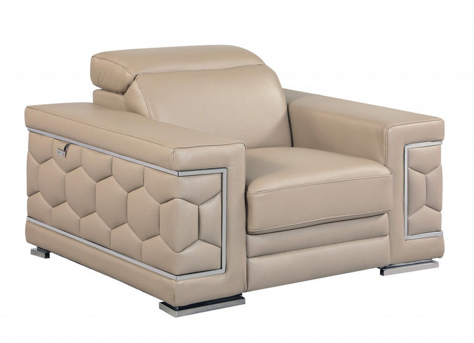 Faux Leather Club Chair - Beige And Silver