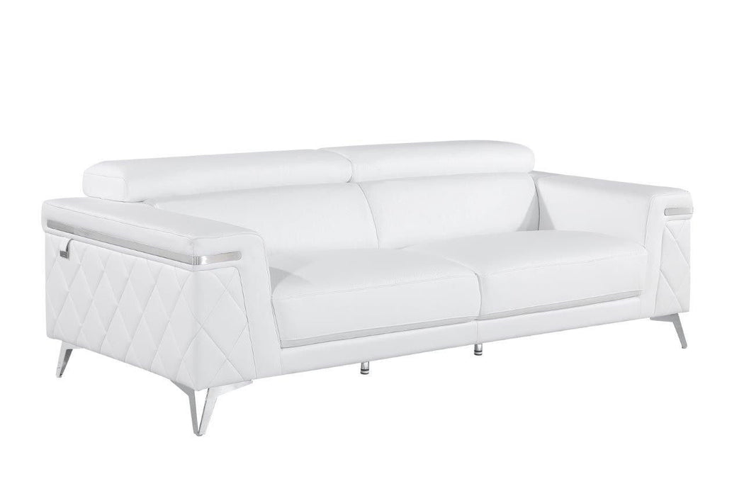 89" Italian Leather Sofa With Silver Legs - White