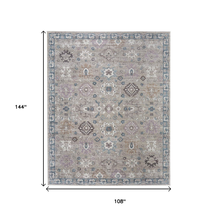 9' X 12' Floral Distressed Polypropylene Area Rug - Gray