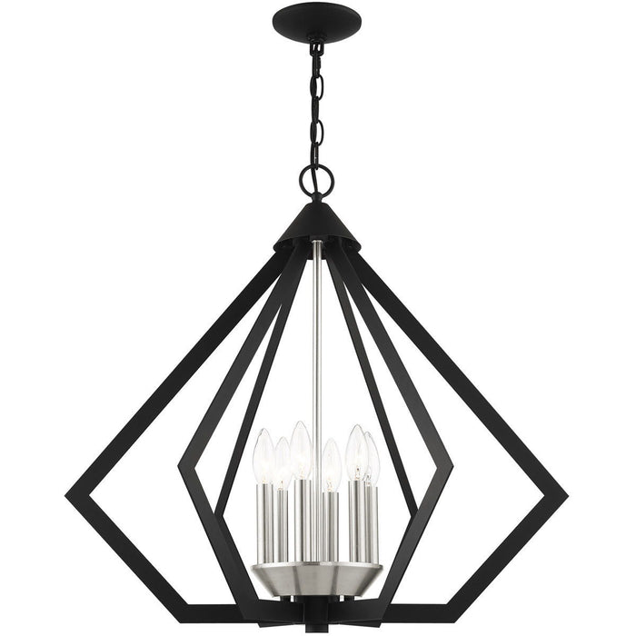 25" Six Light Dimmable Chandelier With Shades - Black