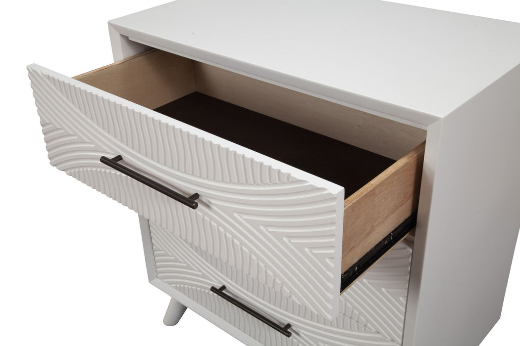 34" Carved Geometric Solid Wood Three Drawer Dresser - White