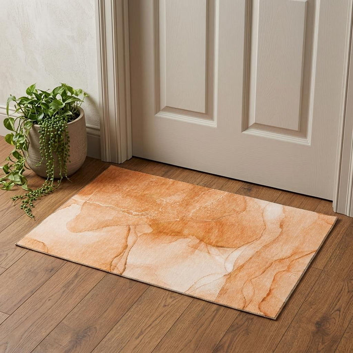 3' X 5' Abstract Washable Area Rug With UV Protection (646865) - Orange / Ivory