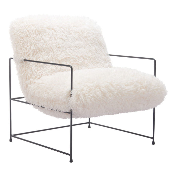 30" Sherpa And Upholstered Arm Chair - White / Black