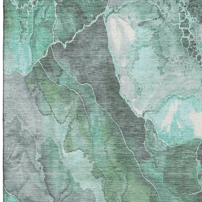 10' X 14' Floral Washable Area Rug With UV Protection (701401) - Teal / Gray / Ivory