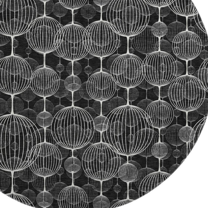8' Transitional Geometric Washable Round Rug With UV Protection - Black And Ivory