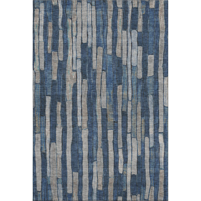 10' X 14' Striped Washable Area Rug With UV Protection (692868) - Navy Blue / Gray