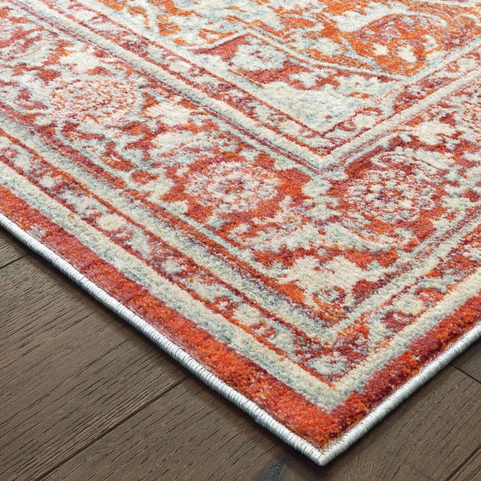 10' x 13' Oriental Power Loom Stain Resistant Area Rug - Gray And Orange