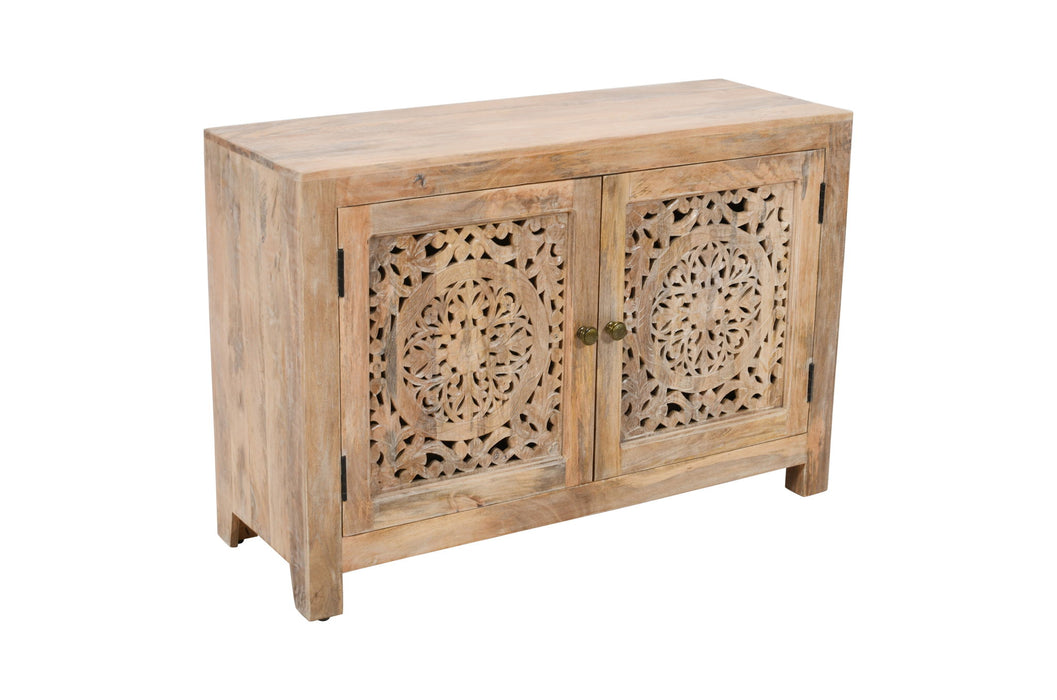 30" Solid Wood Textured Door Accent Cabinet With Two Doors - Natural
