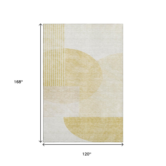 10' X 14' Geometric Washable Area Rug With UV Protection (655842) - Gold / Ivory